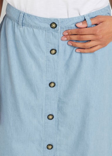 M&Co Light Blue Woven Button Through Midi Skirt