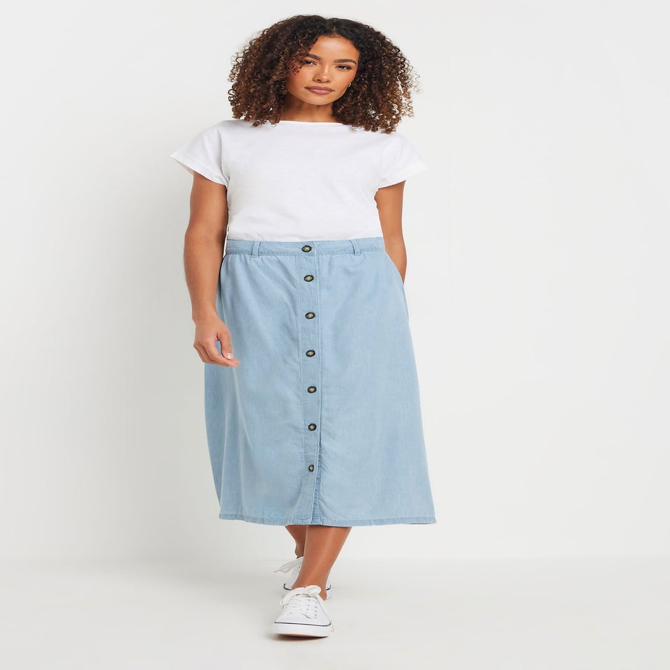 M&Co Light Blue Woven Button Through Midi Skirt