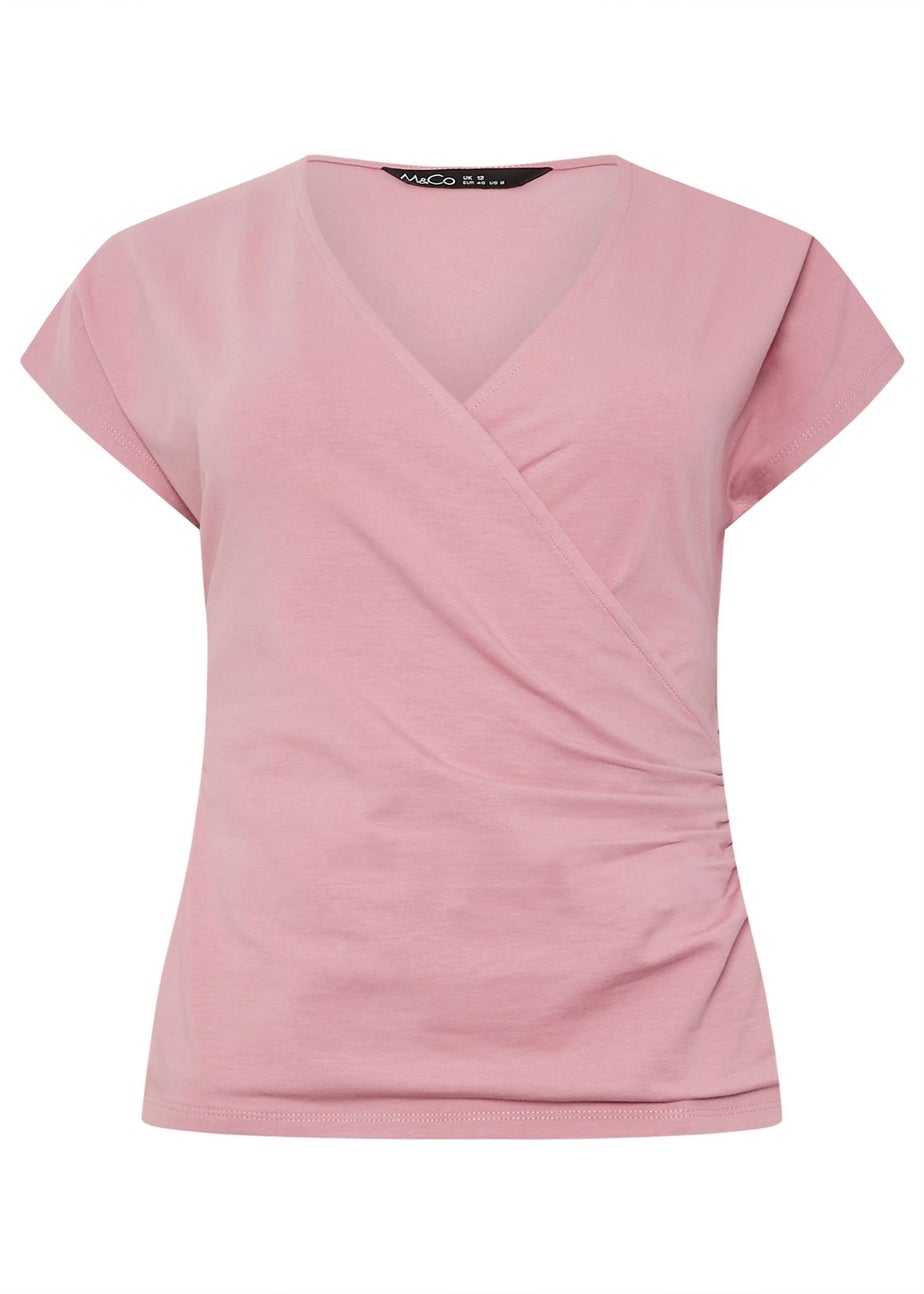 M&Co Pink Short Sleeve Wrap Top