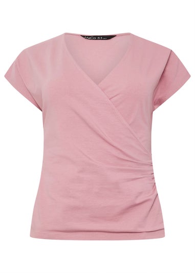 M&Co Pink Short Sleeve Wrap Top