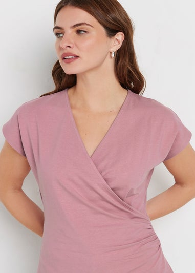 M&Co Pink Short Sleeve Wrap Top