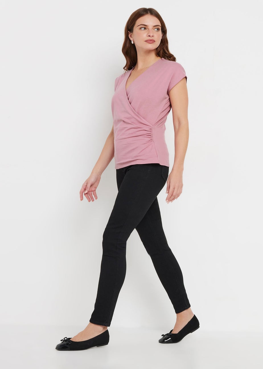 M&Co Pink Short Sleeve Wrap Top