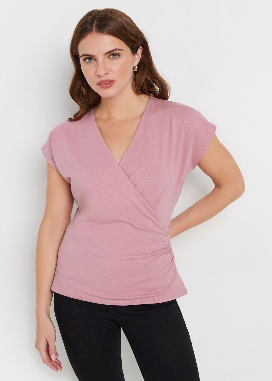 M&Co Pink Short Sleeve Wrap Top