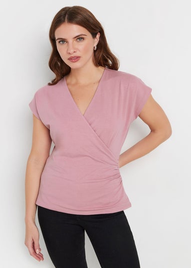 M&Co Pink Short Sleeve Wrap Top