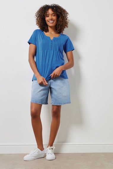 M&Co Cobalt Blue Cotton Short Sleeve Henley Top