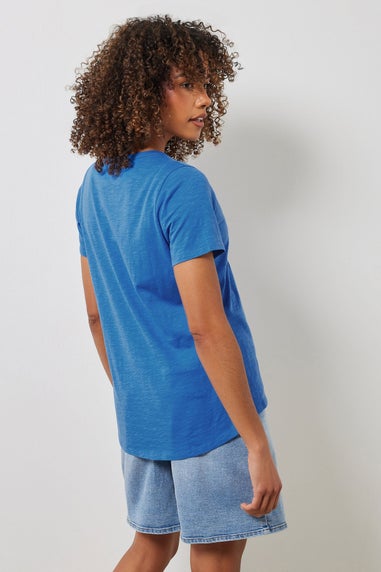 M&Co Cobalt Blue Cotton Short Sleeve Henley Top