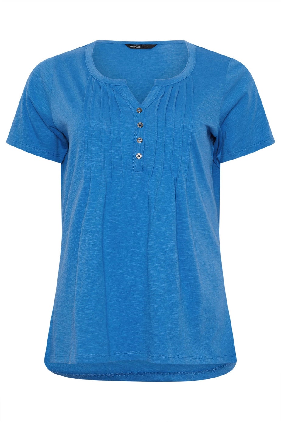 M&Co Cobalt Blue Cotton Short Sleeve Henley Top