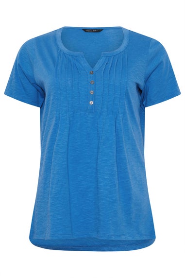 M&Co Cobalt Blue Cotton Short Sleeve Henley Top