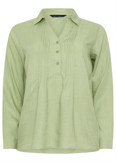 M&Co Sage Green Pintuck Detail Linen Shirt