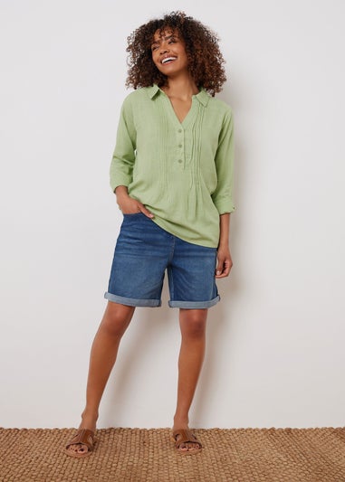 M&Co Sage Green Pintuck Detail Linen Shirt