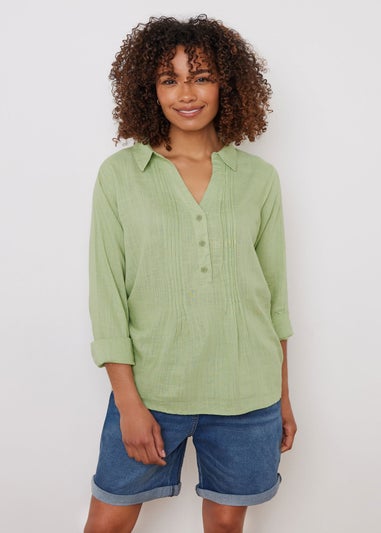 M&Co Sage Green Pintuck Detail Linen Shirt