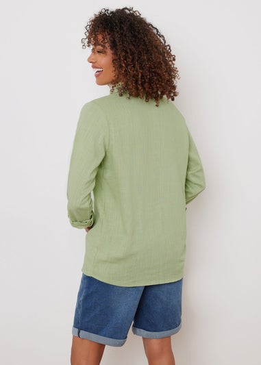 M&Co Sage Green Pintuck Detail Linen Shirt