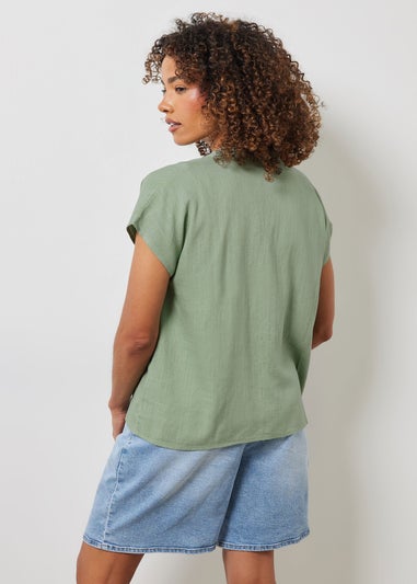 M&Co Sage Green Button Through Linen Blouse