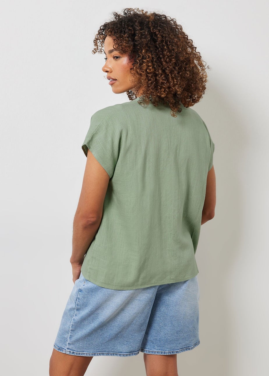 M&Co Sage Green Button Through Linen Blouse