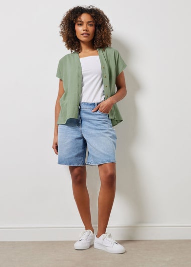 M&Co Sage Green Button Through Linen Blouse