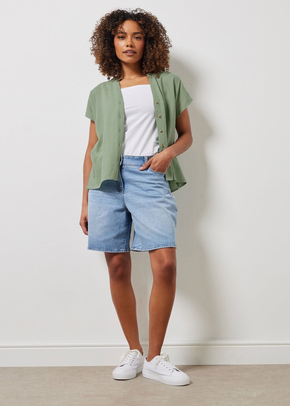 M&Co Sage Green Button Through Linen Blouse