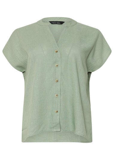 M&Co Sage Green Button Through Linen Blouse