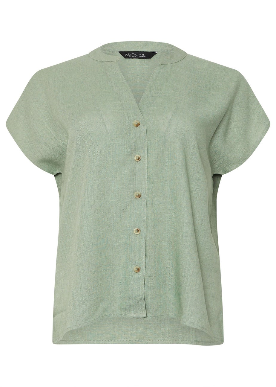 M&Co Sage Green Button Through Linen Blouse