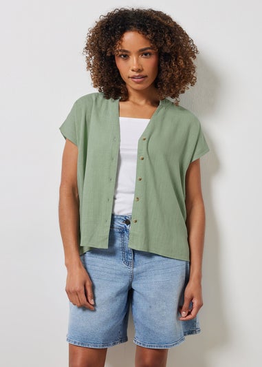 M&Co Sage Green Button Through Linen Blouse