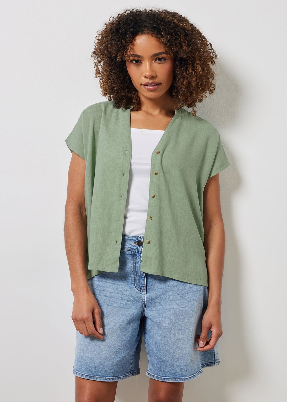M&Co Sage Green Button Through Linen Blouse