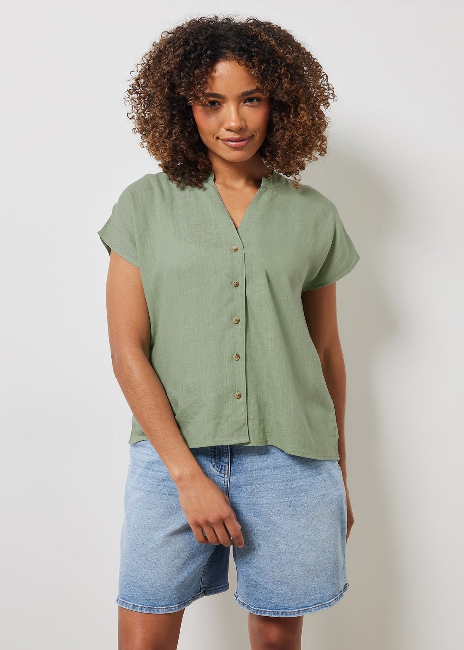M&Co Sage Green Button Through Linen Blouse