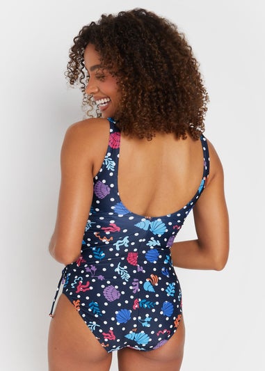 M&Co Navy Blue Ocean Spot Print Wrap Swimsuit