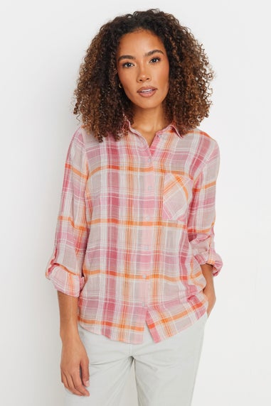 M&Co Pink Check Dobby Tab Sleeve Shirt