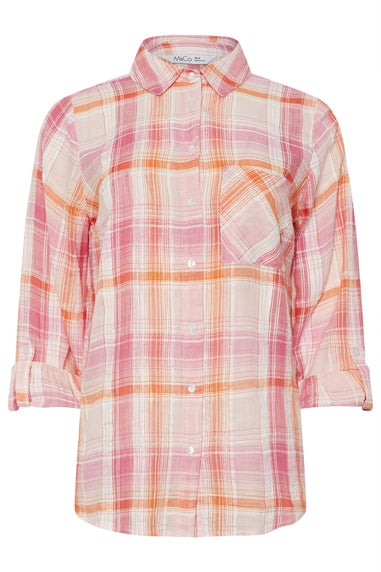 M&Co Pink Check Dobby Tab Sleeve Shirt