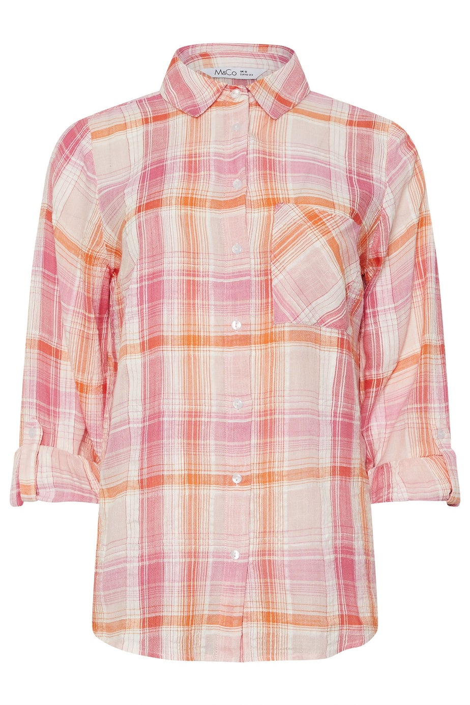 M&Co Pink Check Dobby Tab Sleeve Shirt