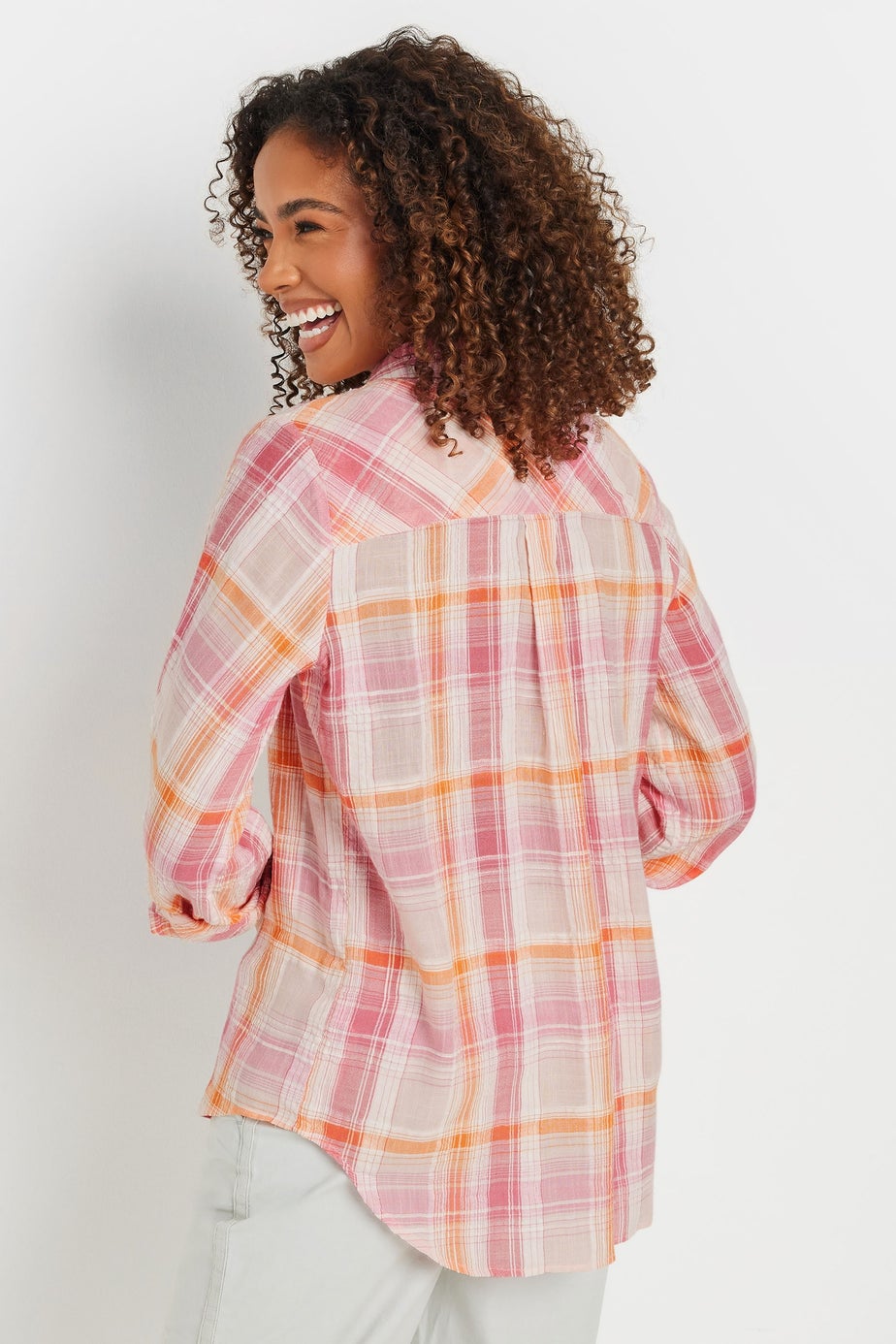 M&Co Pink Check Dobby Tab Sleeve Shirt