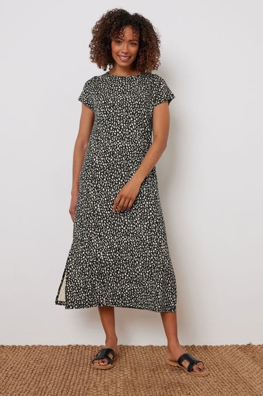 M&Co Black Animal Print Short Sleeve Midi Dress
