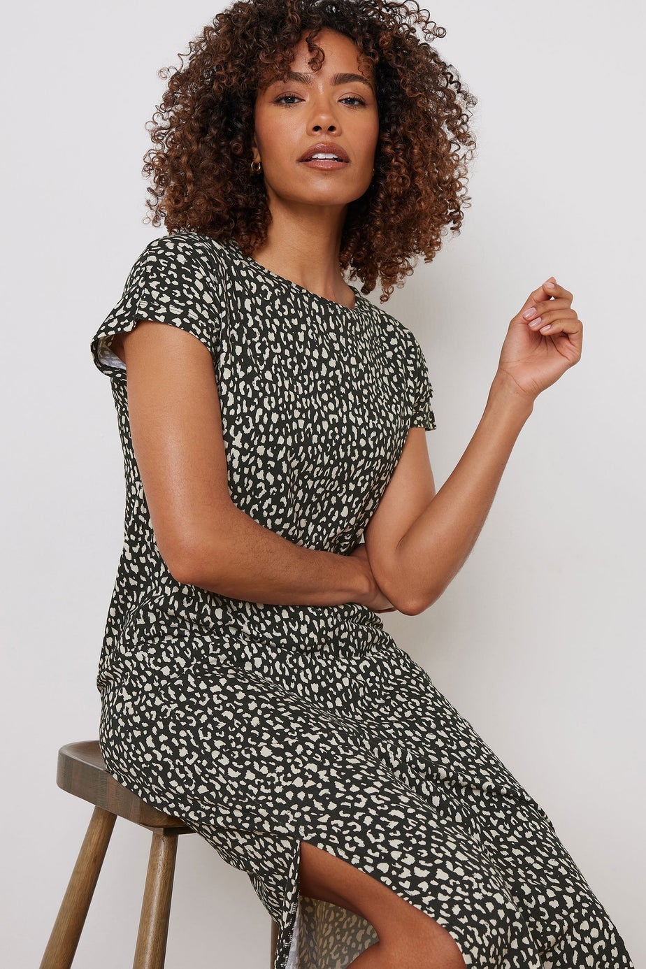 M&Co Black Animal Print Short Sleeve Midi Dress