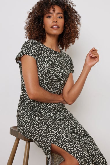 M&Co Black Animal Print Short Sleeve Midi Dress