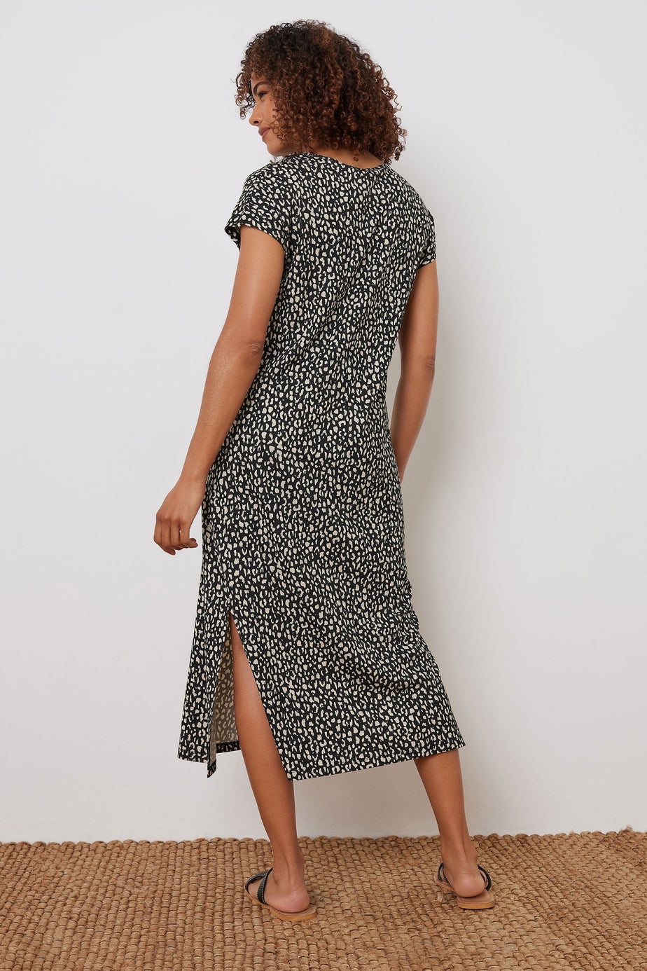 M&Co Black Animal Print Short Sleeve Midi Dress