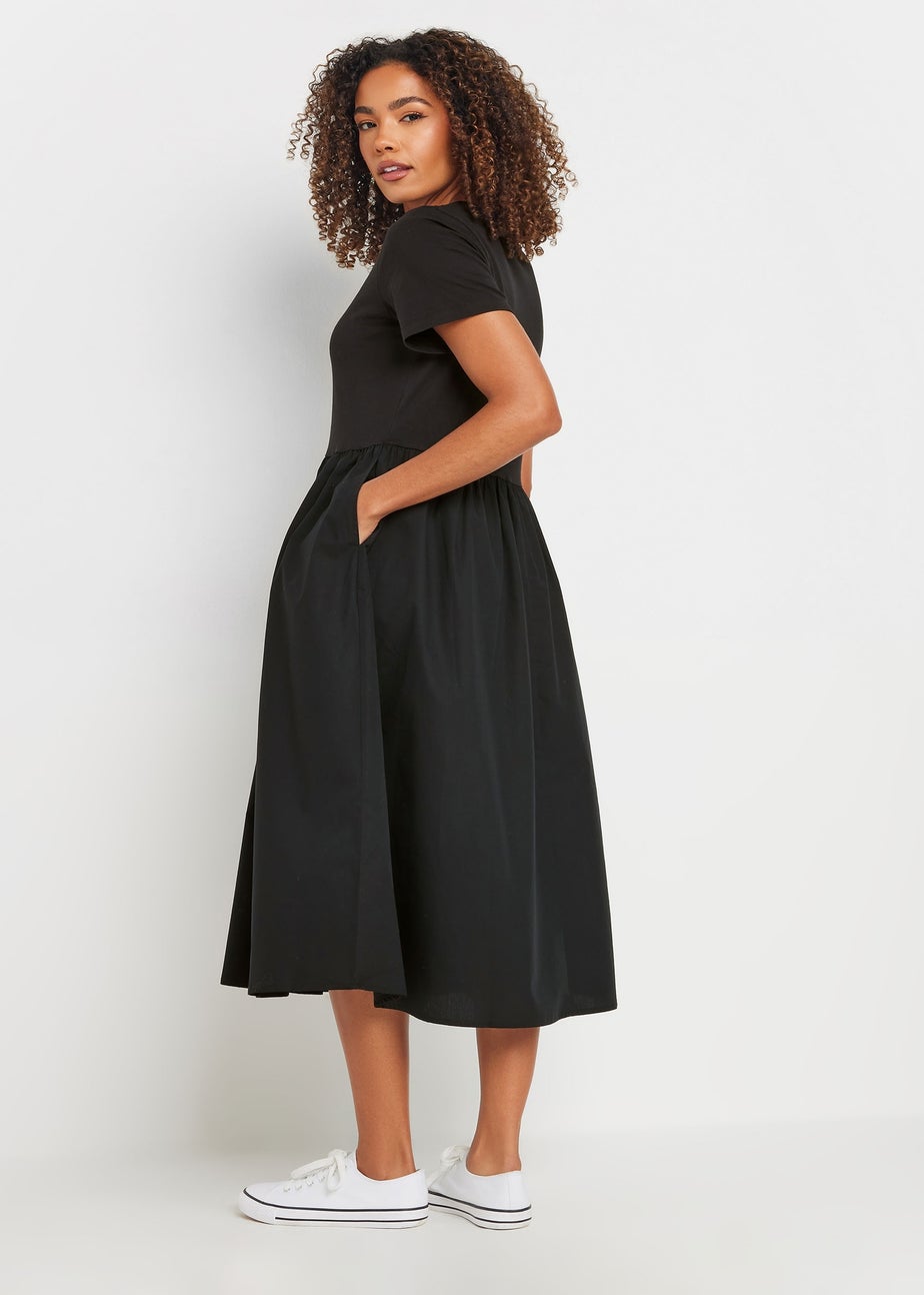 M&Co Black Short Sleeve Cotton Midi Dress