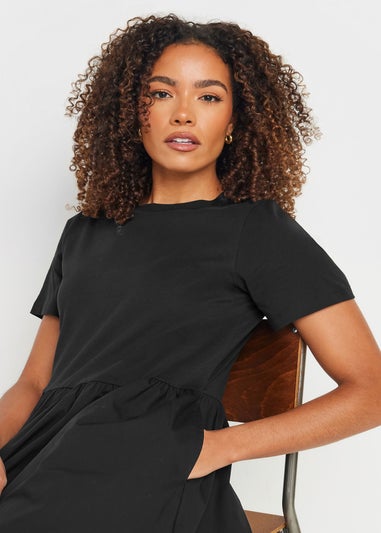 M&Co Black Short Sleeve Cotton Midi Dress