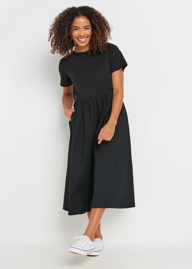 M&Co Black Short Sleeve Cotton Midi Dress