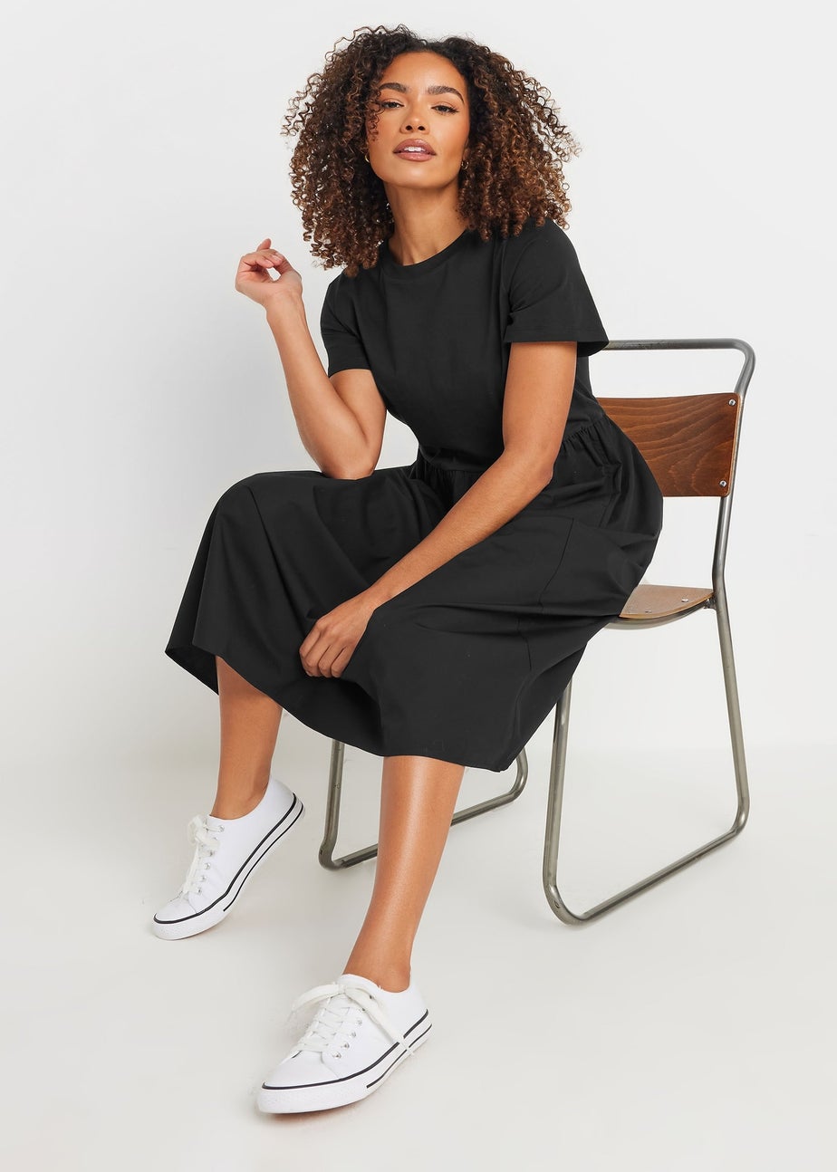 M&Co Black Short Sleeve Cotton Midi Dress