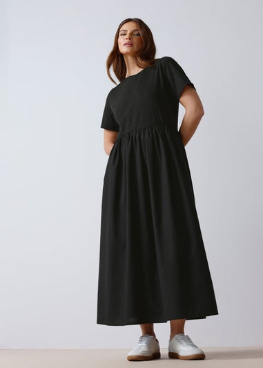 M&Co Black Short Sleeve Cotton Midi Dress