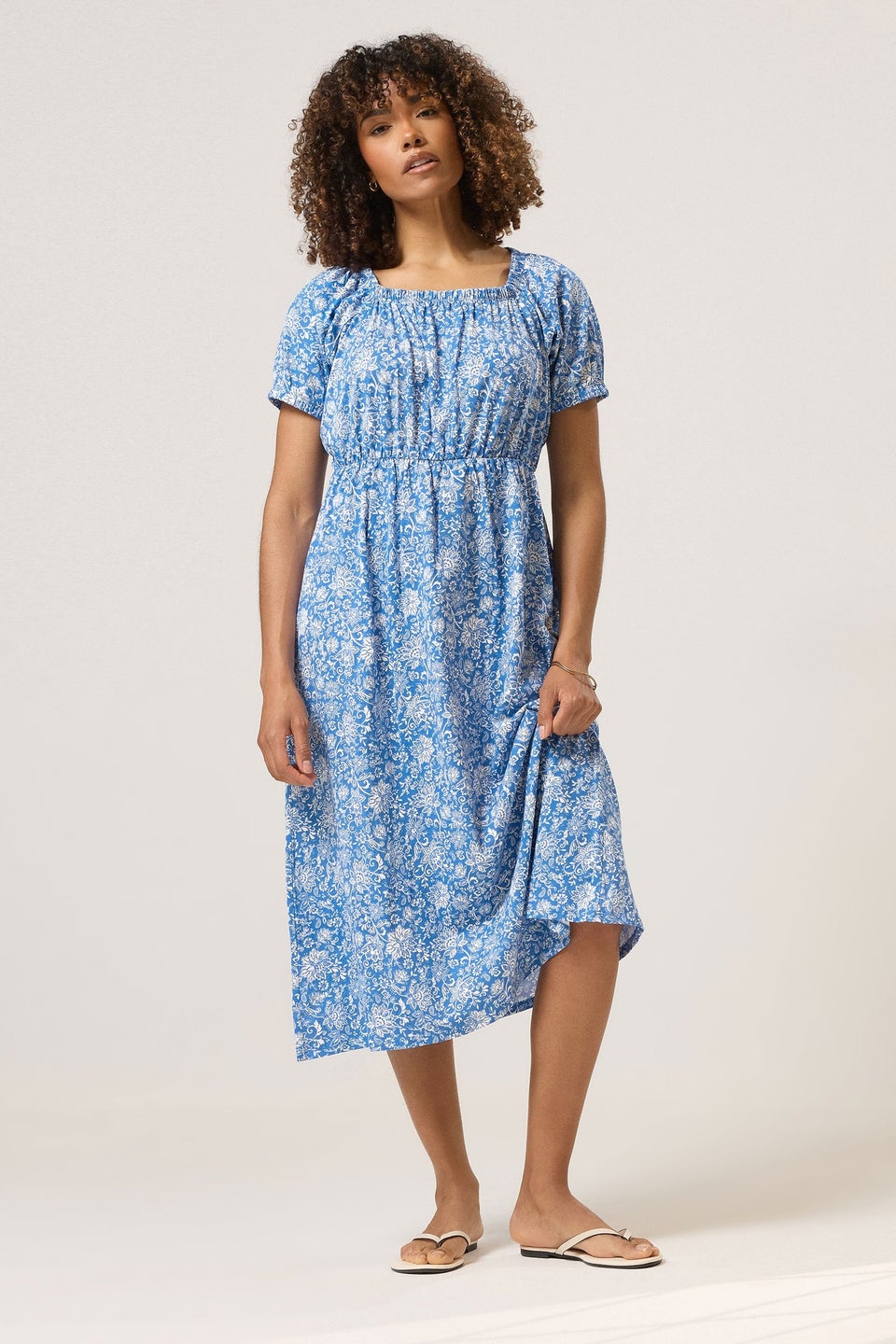 M&Co Blue Floral Print Midi Dress