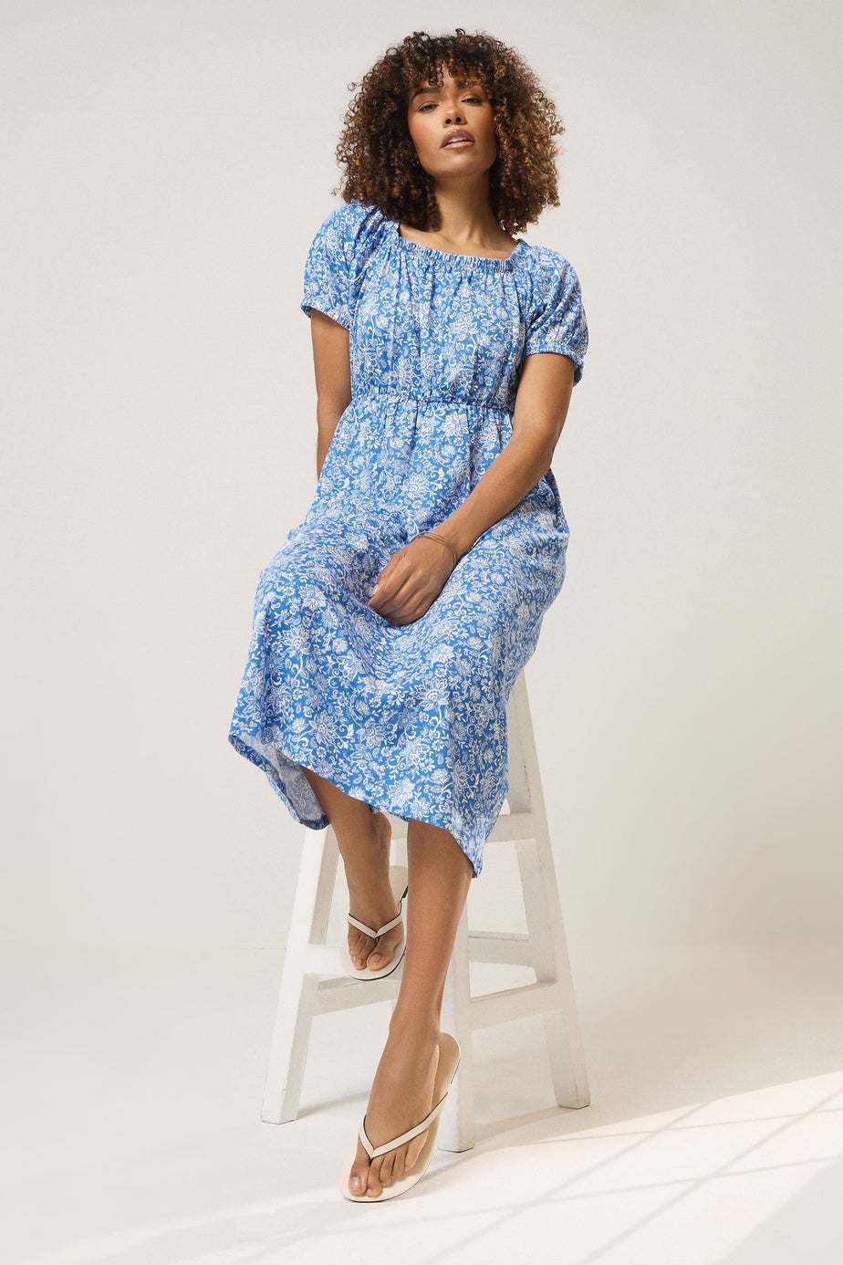M&Co Blue Floral Print Midi Dress