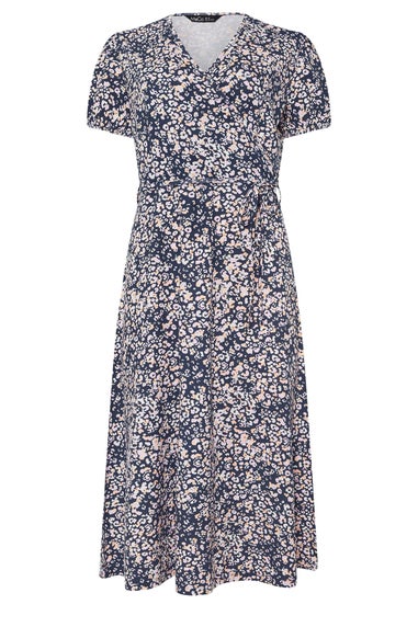 M&Co Navy Blue Animal Print Wrap Dress