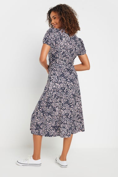 M&Co Navy Blue Animal Print Wrap Dress