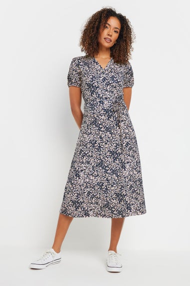 M&Co Navy Blue Animal Print Wrap Dress