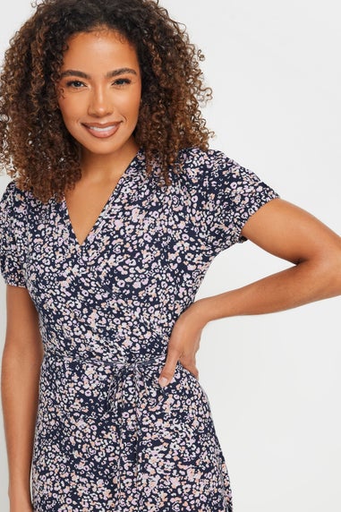 M&Co Navy Blue Animal Print Wrap Dress