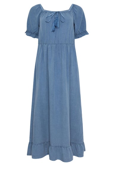 M&Co Blue Acid Wash Tassel Detail Dress