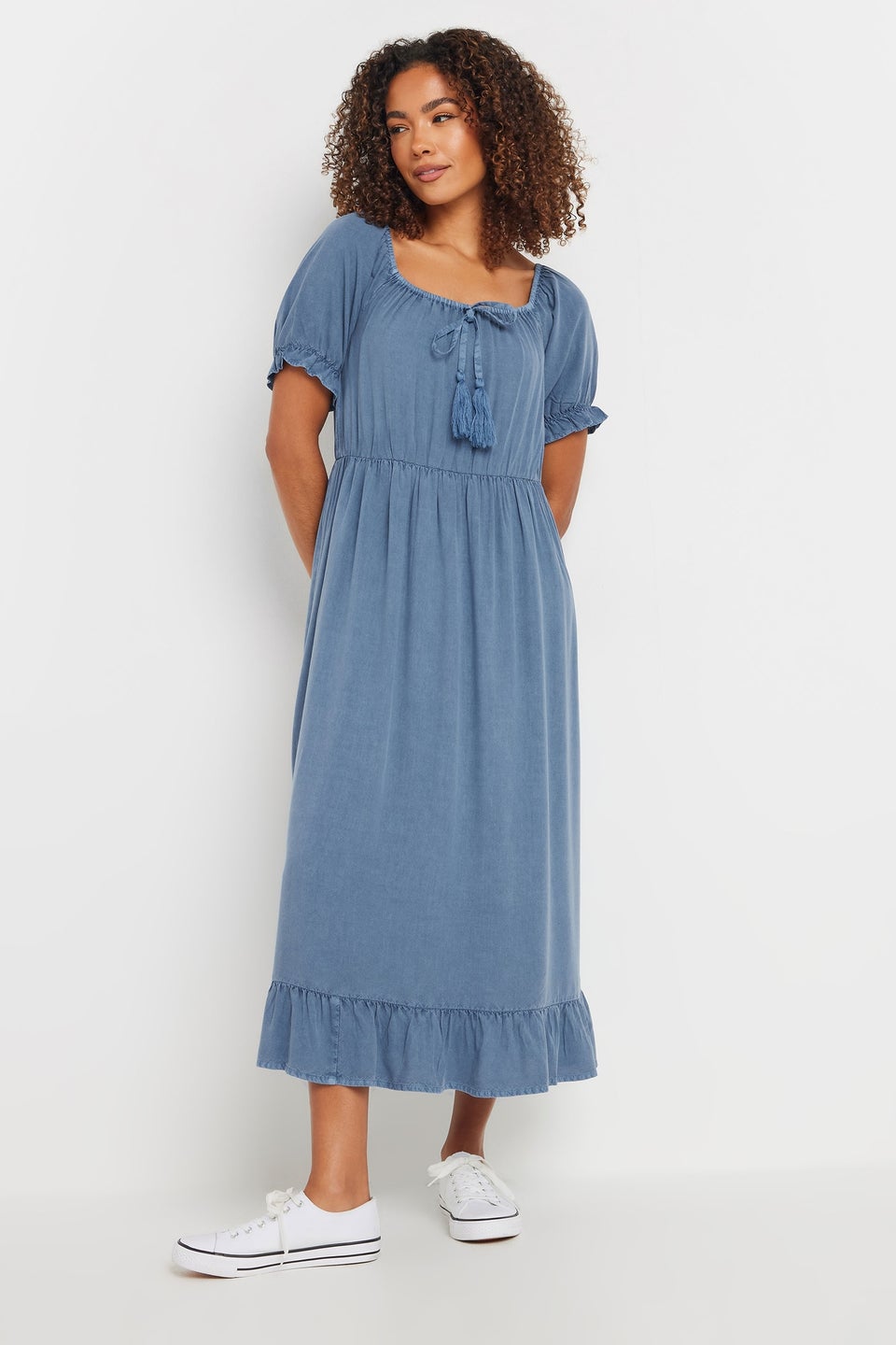 M&Co Blue Acid Wash Tassel Detail Dress