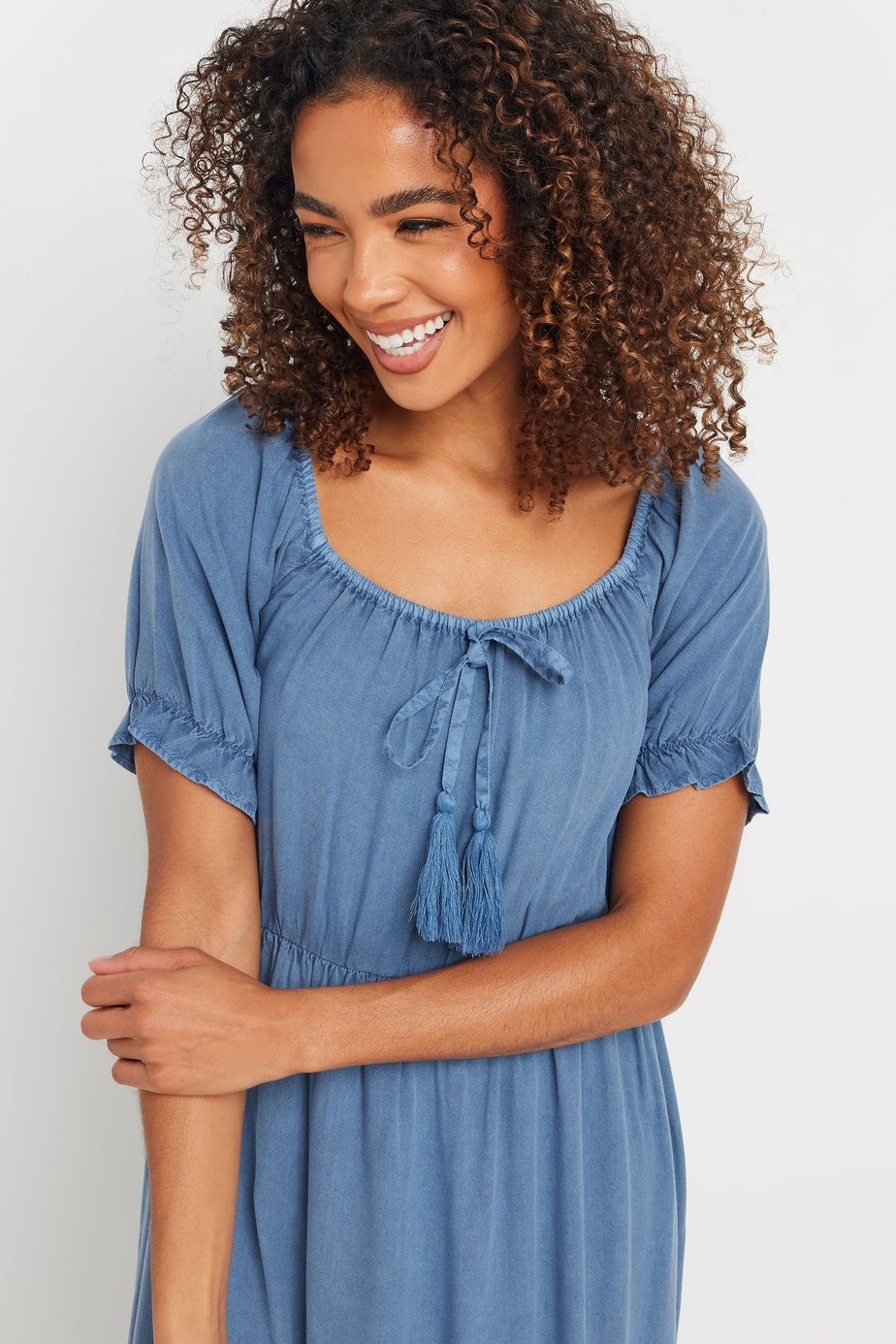 M&Co Blue Acid Wash Tassel Detail Dress