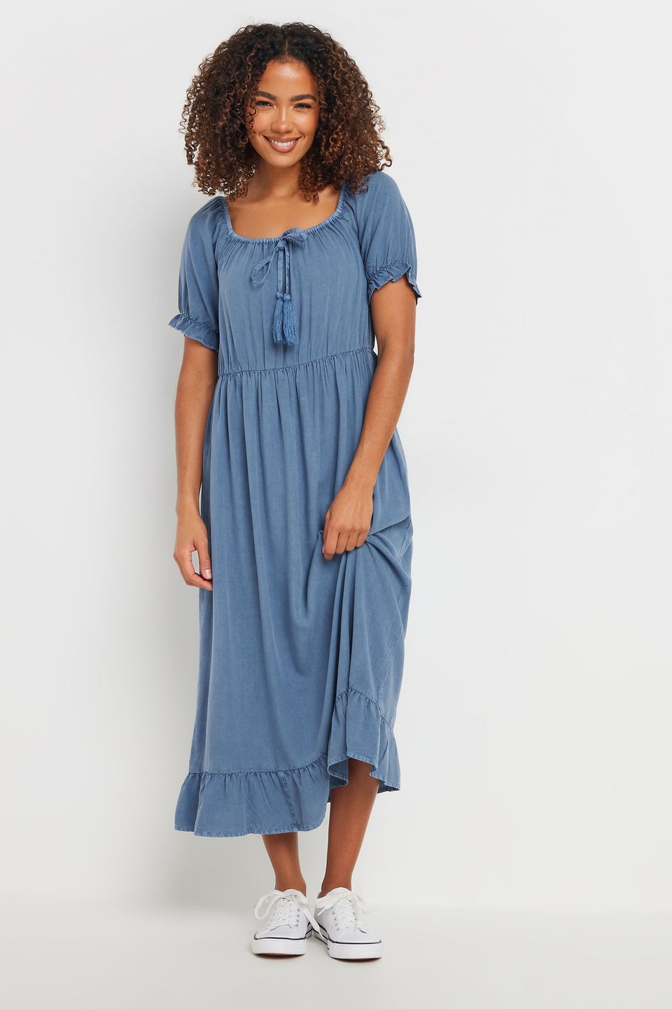 M&Co Blue Acid Wash Tassel Detail Dress