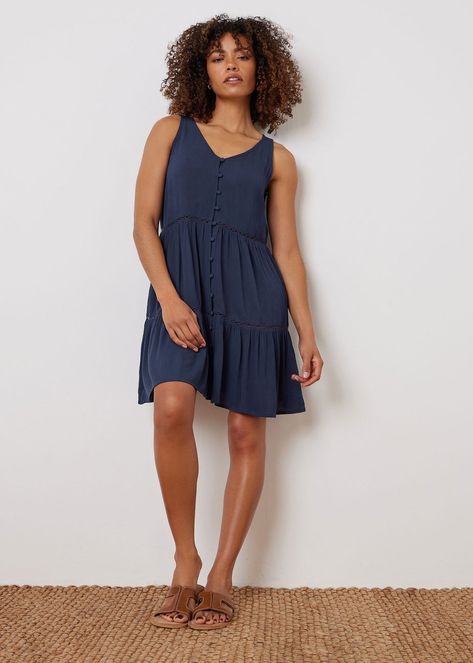 M&Co Navy Blue Button Front Beach Dress